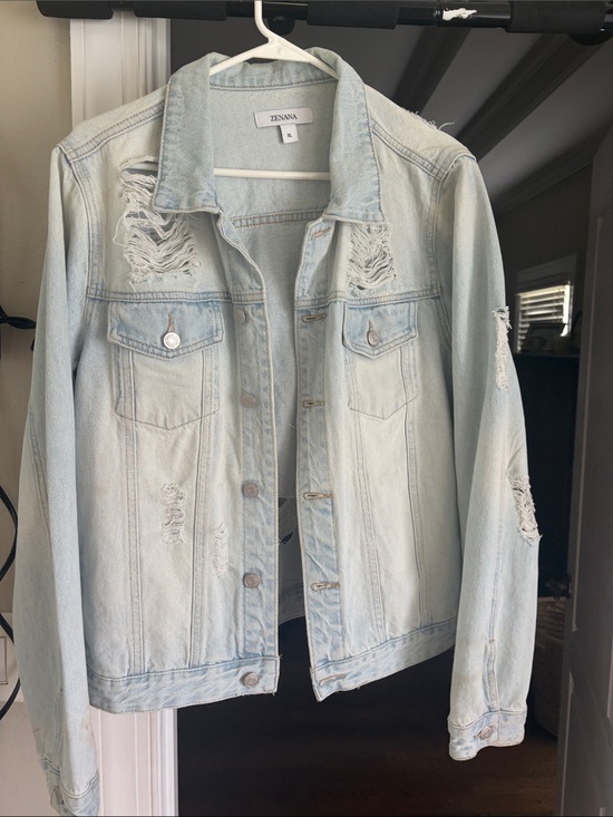 Zenana Outfitters Jackets & Blazers - Zenana Outfitters Pale Light Blue Distressed Denim Jacket